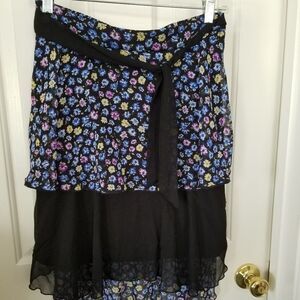 D-Signed Women's Black Floral Layered Skirt Size Large Flowy Boho Style